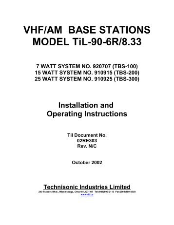 VHF/AM BASE STATIONS MODEL TiL-90-6R/8.33 - Dallas Avionics ...