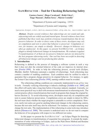 SAFEREFACTOR – Tool for Checking Refactoring Safety - DSC - Ufcg