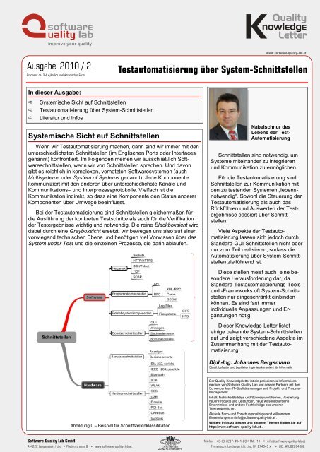 Testautomatisierung über System-Schnittstellen - Software Quality Lab