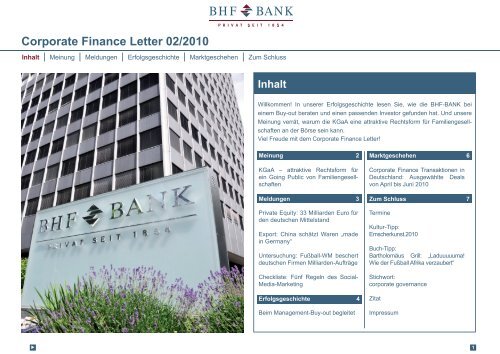 Corporate Finance Letter 02/2010 - BHF-BANK Aktiengesellschaft