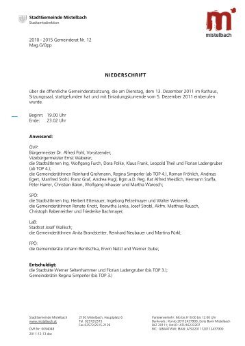 Gemeinderatsprotokoll 13.12.2011 (520 KB) - .PDF - Mistelbach
