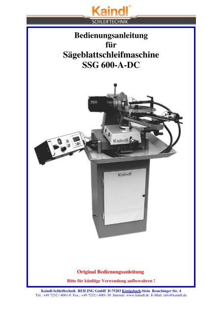 Sägeblattschleifmaschine SSG 600-A-DC - Kaindl Schleiftechnik ...