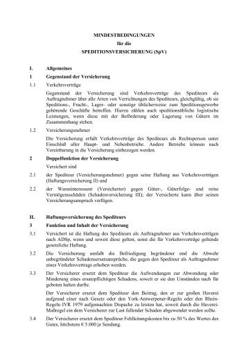 Mindestbedingungen für die Speditionsversicherung (SpV)