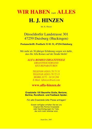 WIR HABEN FAST ALLES H. J. HINZEN - Alfa Hinzen