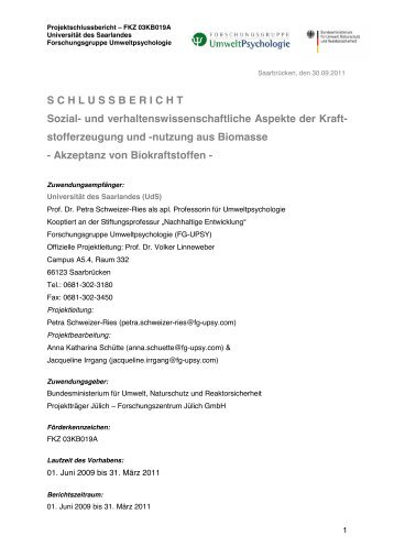 SCHLUSSBERICHT Sozial - Forschungsgruppe Umweltpsychologie