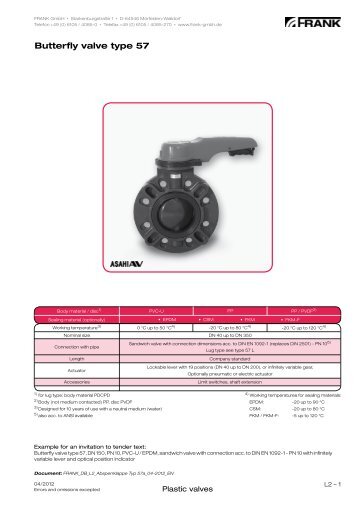 Butterfly valve type 57 - Frank GmbH