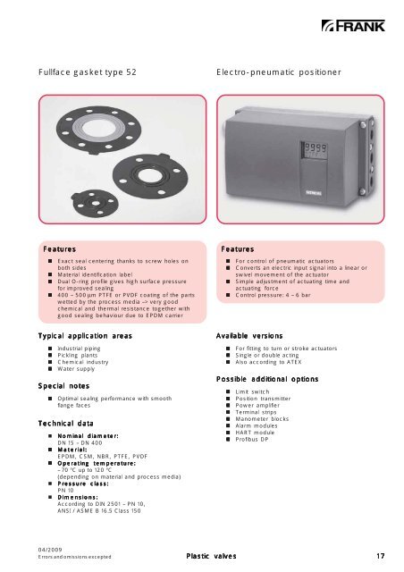 Valves overview (PDF) - Frank GmbH