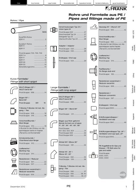Formbeiwert Rohr Rohre und Formteile aus PE / Pipes and fittings made ... - Frank GmbH