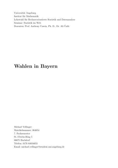 Wahlen in Bayern - Lehrstuhl für Rechnerorientierte Statistik und ...