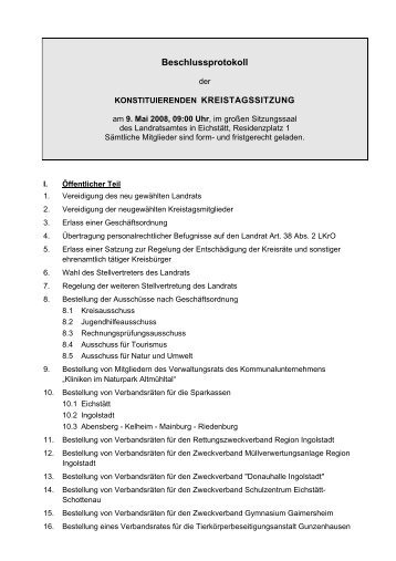 Beschlussprotokoll der 1. Kreistagssitzung - Landkreis Eichstätt