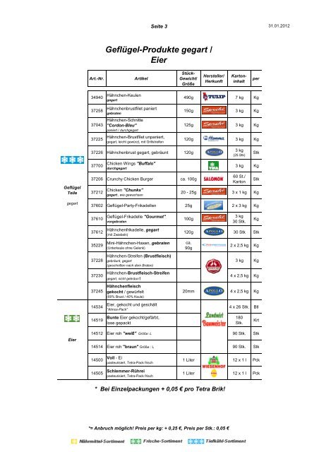 Preisliste 2012 - Frickel