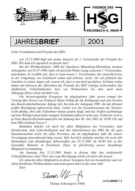 Jahresbrief 2001 - Freunde des HSG