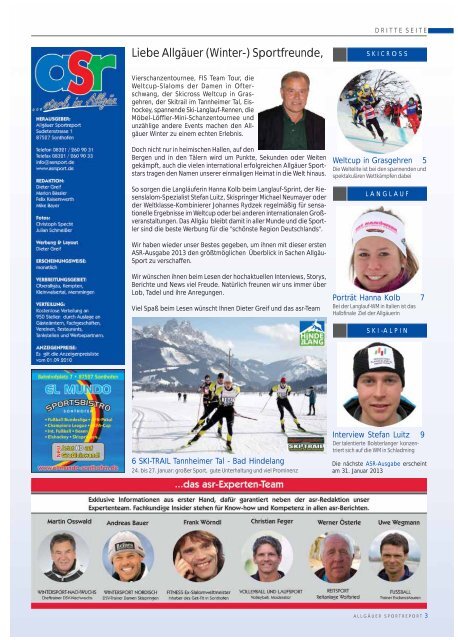 Liebe Allgäuer (Winter-) Sportfreunde, - Allgäu Sport Report