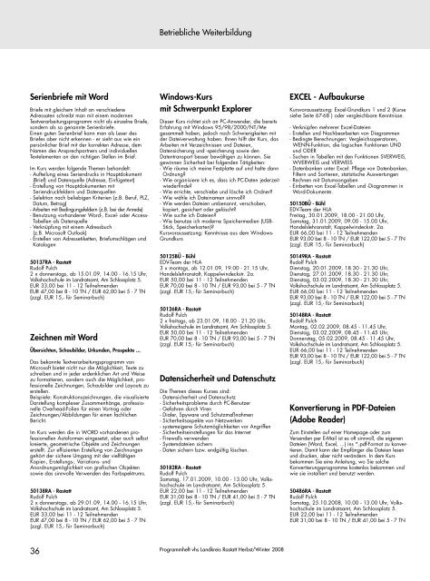 S 1-11 Intro - Inhaltsverzeichnis 2-08.qxd - VHS Landkreis Rastatt