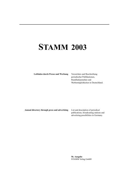 STAMM Leitfaden 2003 - STAMM Verlag GmbH