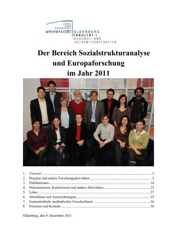 Der Bereich Sozialstrukturanalyse und Europaforschung im Jahr 2011