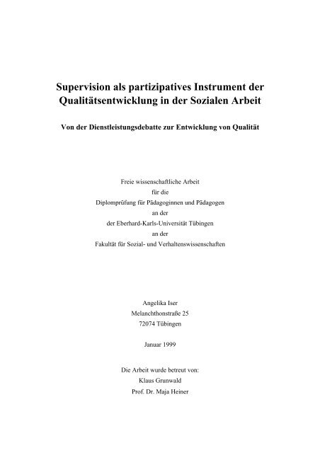 Supervision als partizipatives Instrument der Qualitätsentwicklung in ...