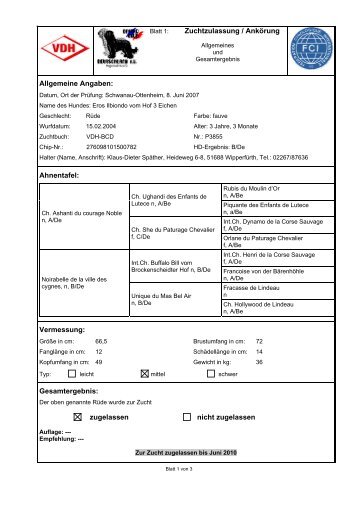 Zuchtzulassung / Ankörung Allgemeine Angaben ... - Briards