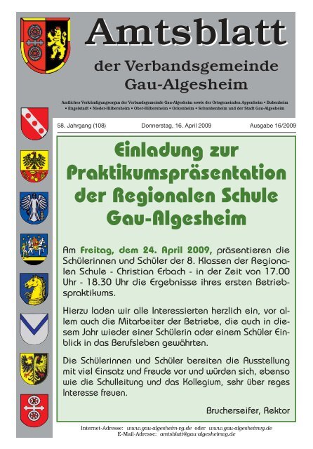 Freitag, dem 24. April 2009 - Verbandsgemeinde Gau-Algesheim