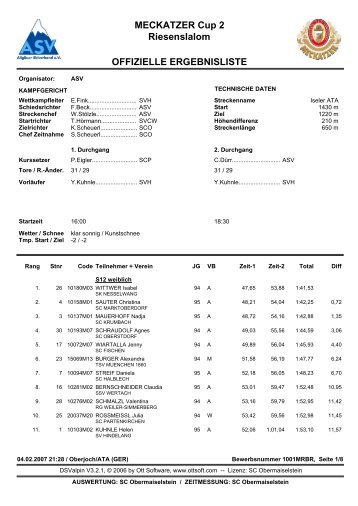 MECKATZER Cup 2 Riesenslalom OFFIZIELLE ... - Ski alpin