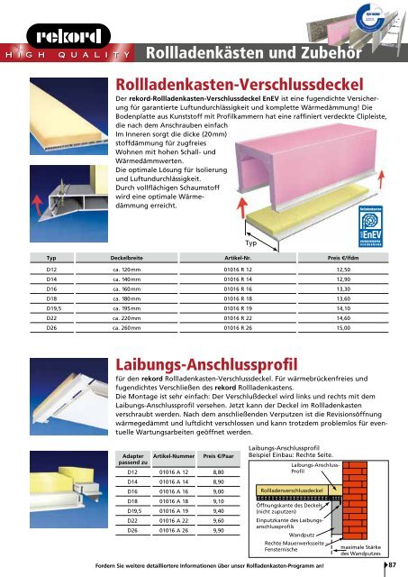 Lieferprogramm Preisliste 05.2012 - Rekord Holzmann