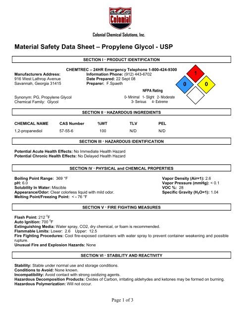 MSDS - Colonial Chemical Solutions