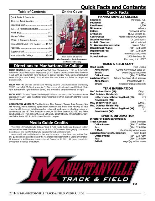 2011-12 Media Guide - Manhattanville College Athletics