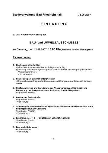 EINLADUNG - Stadt Bad Friedrichshall