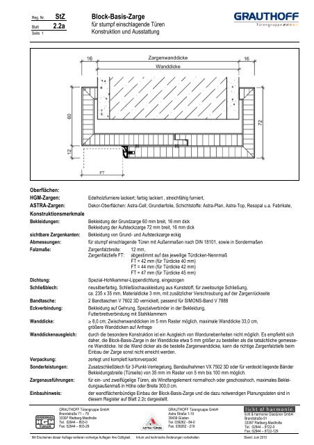 StZ 2.2a Block-Basis-Zarge - Grauthoff Türengruppe