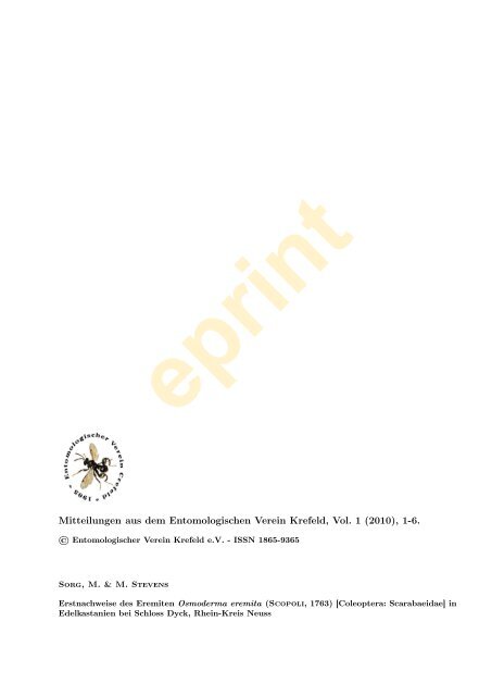 Mitteilungen aus dem Entomologischen Verein Krefeld, Vol. 1 (2010 ...