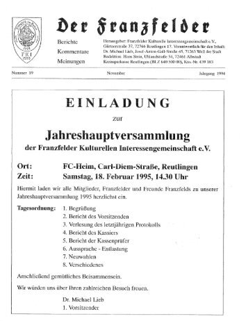 Ausgabe 19 hier herunterladen - Die Franzfelder