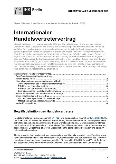 Internationaler Handelsvertretervertrag Ihk Berlin