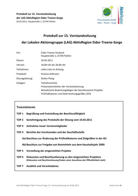 (LAG) AktivRegion Eider-Treene-Sorge - in der Flusslandschaft ...