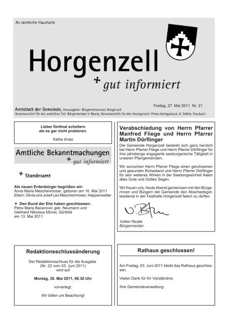 Ausgabe vom 27. Mai 2011 - Horgenzell