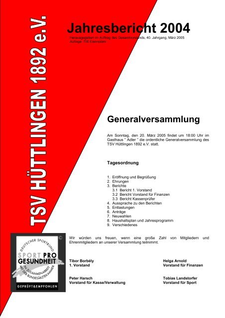 Jahresbericht 2004 - TSV Hüttlingen 1892 eV