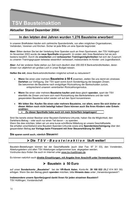 Jahresbericht 2004 - TSV Hüttlingen 1892 eV
