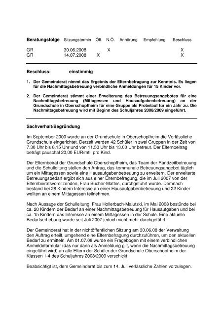 Öffentliche Sitzung des Gemeinderats - Gemeinde Friesenheim