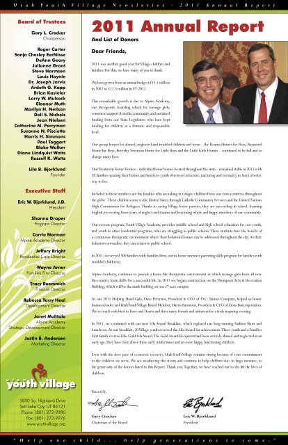 Click here to download our 2011 Annual Report - Utah Youth Village