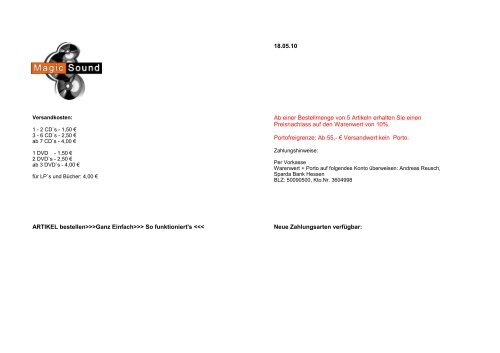 Neue Zahlungsarten Verfugbar Magicsound Cd Shop De