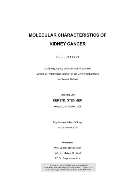 Molecular characteristics of Kidney Cancer - KOPS - Universität ...