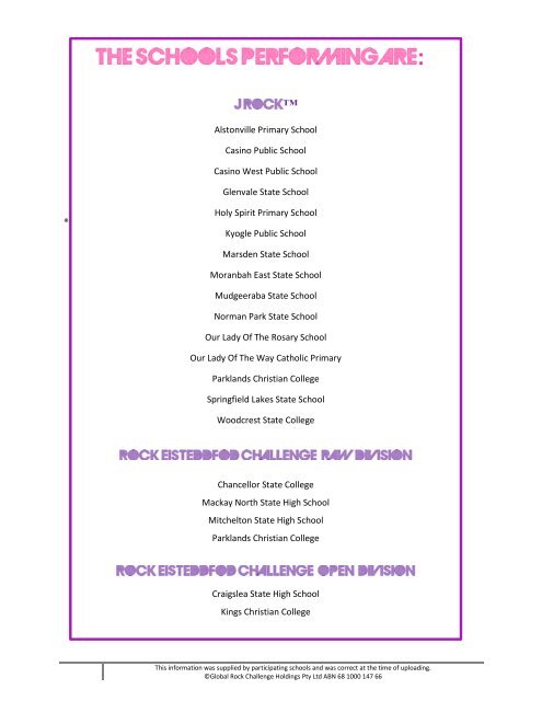 Brisbane - Rock Eisteddfod Challenge