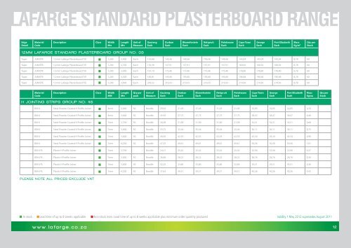 view products pricelist 2012 - Lafarge in South Africa