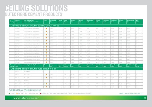 view products pricelist 2012 - Lafarge in South Africa