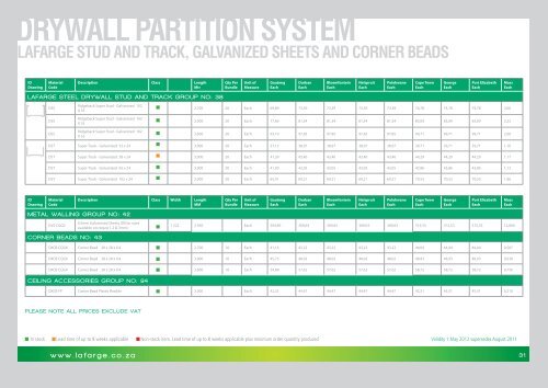 view products pricelist 2012 - Lafarge in South Africa