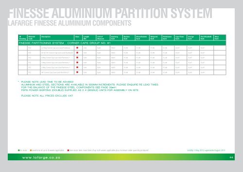 view products pricelist 2012 - Lafarge in South Africa