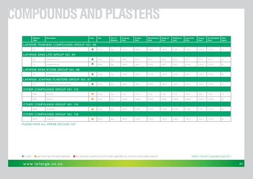 view products pricelist 2012 - Lafarge in South Africa