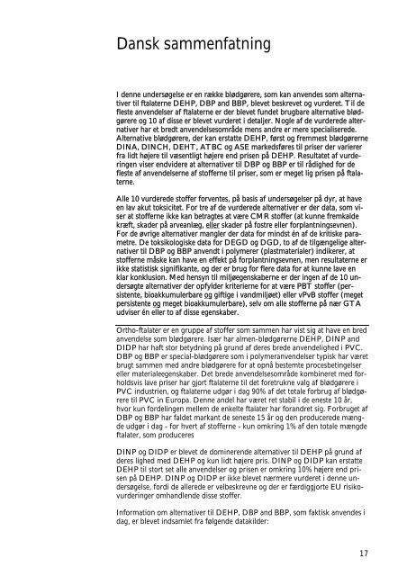 Identification and assessment of alternatives to selected phthalates