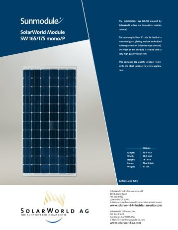 SolarWorld Module SW 165/175 mono/P - Suntrek Solar