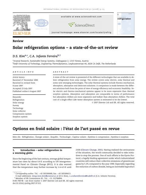 Solar refrigeration options – a state-of-the-art review Options en ...