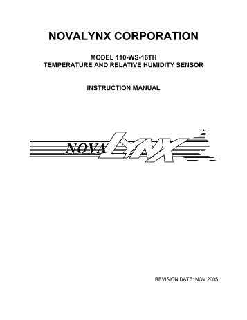 110-WS-16TH Instruction Manual - NovaLynx Corporation